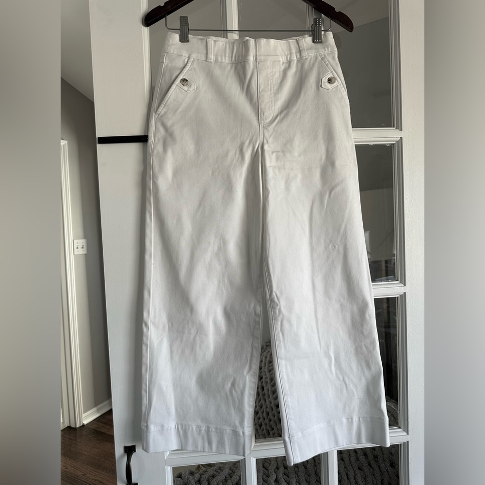 SPANX Women’s White Stretch Twill Cropped Wide Leg Pants